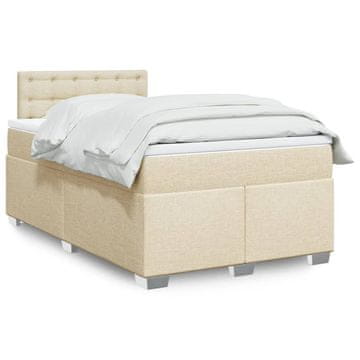 Vidaxl Box spring postelja z vzmetnico krem 120x190 cm blago