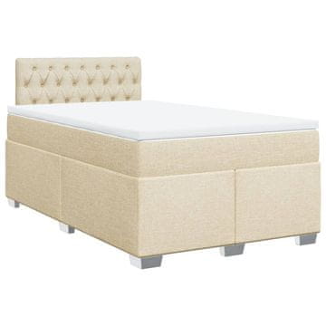 Vidaxl Box spring postelja z vzmetnico krem 120x200 cm blago