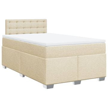Vidaxl Box spring postelja z vzmetnico krem 120x200 cm blago