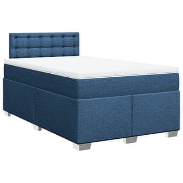 Vidaxl Box spring postelja z vzmetnico moder 120x200 cm blago