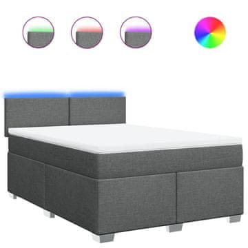Vidaxl Box spring postelja z vzmetnico temno siva 140x200 cm blago