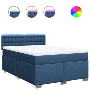 Vidaxl Box spring postelja z vzmetnico modra 160x200 cm blago