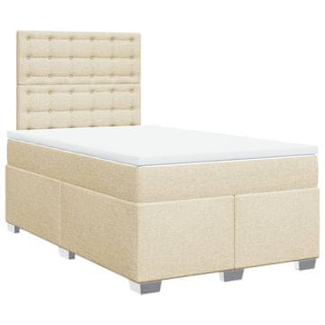 Vidaxl Box spring postelja z vzmetnico krem 120x200 cm blago