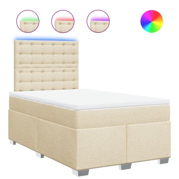 Vidaxl Box spring postelja z vzmetnico krem 120x200 cm blago