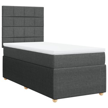 Vidaxl Box spring postelja z vzmetnico temno siva 90x190 cm blago