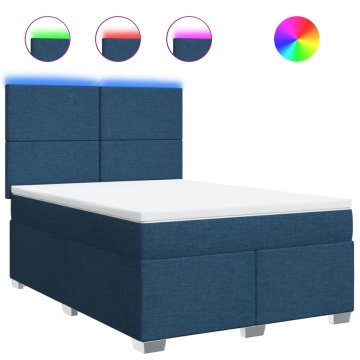Vidaxl Box spring postelja z vzmetnico modra 140x200 cm blago