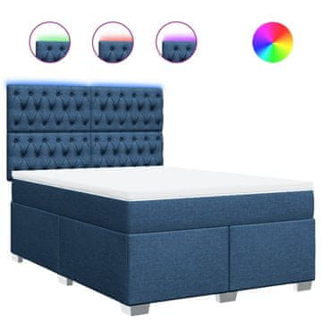 Vidaxl Box spring postelja z vzmetnico modra 140x200 cm blago