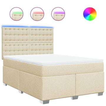 Vidaxl Box spring postelja z vzmetnico krem 160x200 cm blago