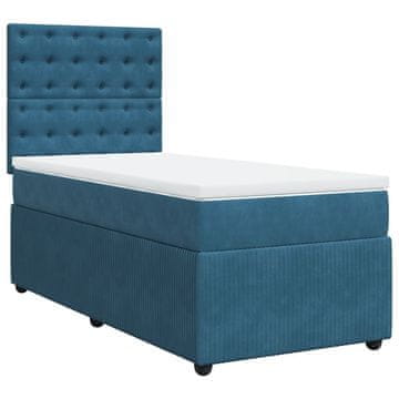 Vidaxl Box spring postelja z vzmetnico temno moder 90x190 cm žamet