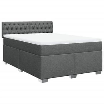 Vidaxl Box spring postelja z vzmetnico temno siva 160x200 cm blago