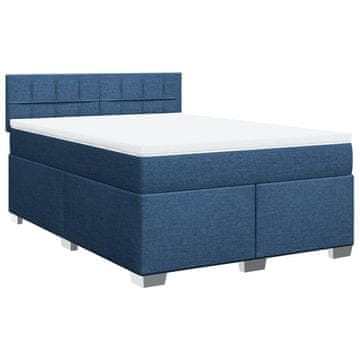 Vidaxl Box spring postelja z vzmetnico modra 160x200 cm blago