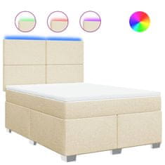 Vidaxl Box spring postelja z vzmetnico krem 160x200 cm blago