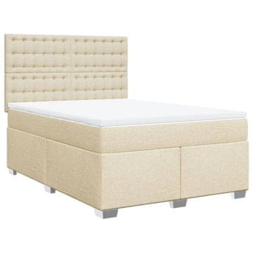 Vidaxl Box spring postelja z vzmetnico krem 140x200 cm blago