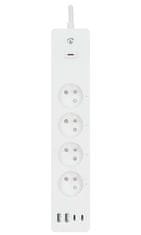 Nedis Wi-Fi pametni podaljšek/ 3x vtičnica tipa E/ 16A/ 2x USB-A/ 2x USB-C/ 2m/ Android/ iOS/ bela