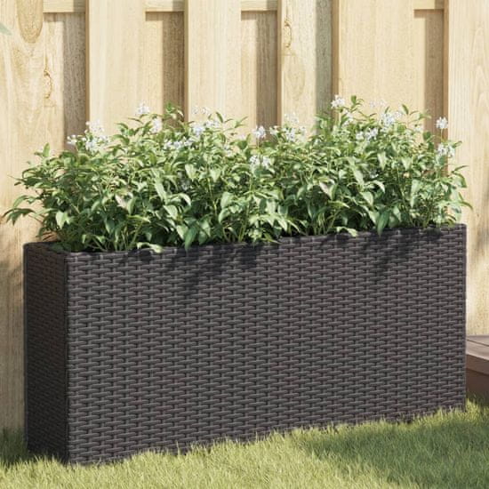 shumee Vrtna korita z 2 loncema 2 kosa črna 90x20x40 cm poli ratan