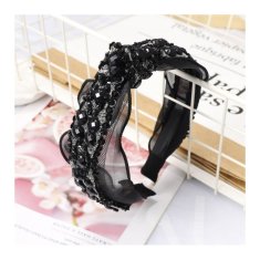 Flamenco Mystique Elastična trak za lase okrašena s pomočjo biserov, črna, premer 12,5 cm, širina 3,5 cm