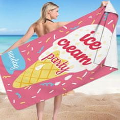 Flamenco Mystique Rektanglasta Plažna Brisača z Motivom Sladoledne Zabave, 150x70 cm, Poliestr, Bela