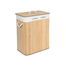 Flamenco Mystique Bambusova košara za perilo s pokrovom, 2 predelka, 100 l, višina 60 cm, širina 52 cm