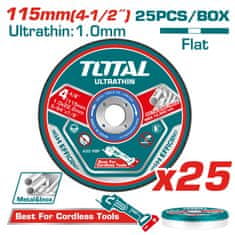 Total 25 kosov/set ultra tankih diskov za rezanje kovin 115x1x22,2 mm (TAC11011525)