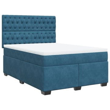 Vidaxl Box spring postelja z vzmetnico modra 140x200 cm žamet