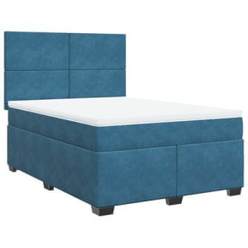 Vidaxl Box spring postelja z vzmetnico modra 140x200 cm žamet