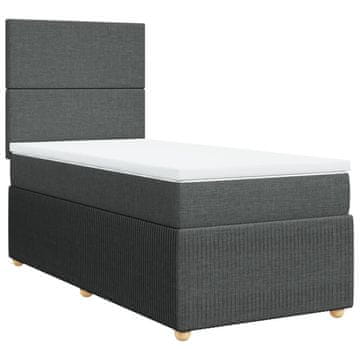 Vidaxl Box spring postelja z vzmetnico temno siva 90x190 cm blago