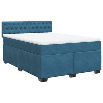Vidaxl Box spring postelja z vzmetnico temno modra 140x200 cm žamet