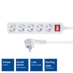 ACT Električni razdelilec AC2455 s stikalom 5DIN 1,5m bel