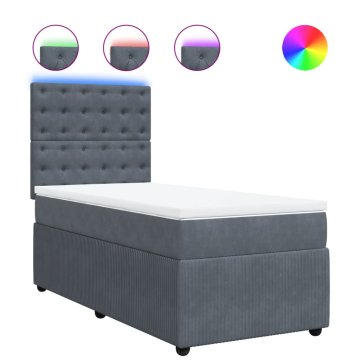 Vidaxl Box spring postelja z vzmetnico temno siva 90x200 cm žamet