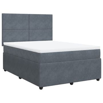 Vidaxl Box spring postelja z vzmetnico temno siva 140x200 cm žamet