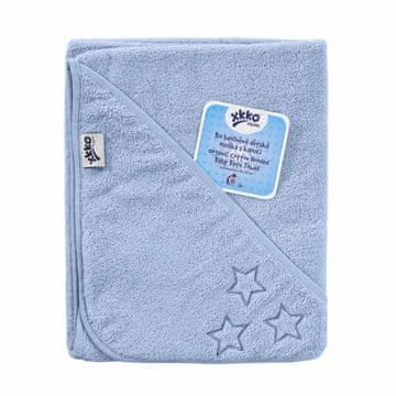 XKKO Organic BIO bombažna frotirna brisača s kapuco 90x90 - Baby Blue Stars