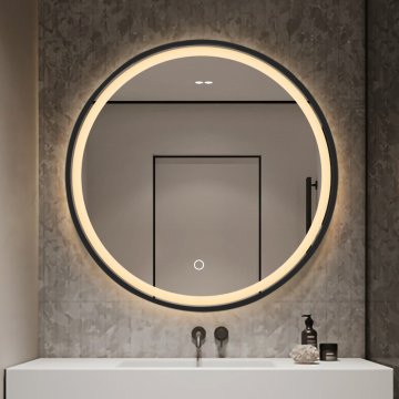 S6 Steklarstvo Šest Okroglo LED ogledalo S614B , fi 70cm, s črnim okvirjem, 3barve LED, antifog