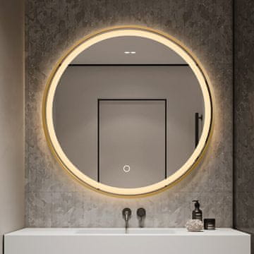 S6 Steklarstvo Šest Okroglo LED ogledalo S614A , fi 70cm, z zlatim okvirjem, LED kopalniško ogledalo, 3barve LED, antifog