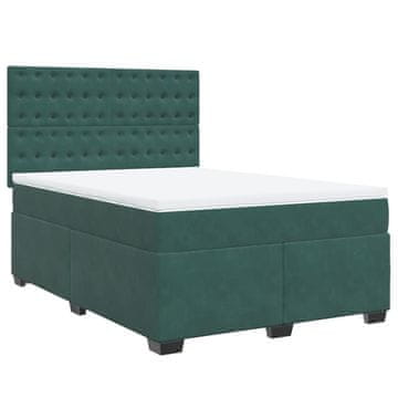 Vidaxl Box spring postelja z vzmetnico temno zelena 140x200 cm žamet