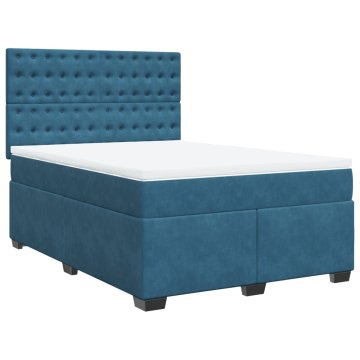 Vidaxl Box spring postelja z vzmetnico modra 140x200 cm žamet