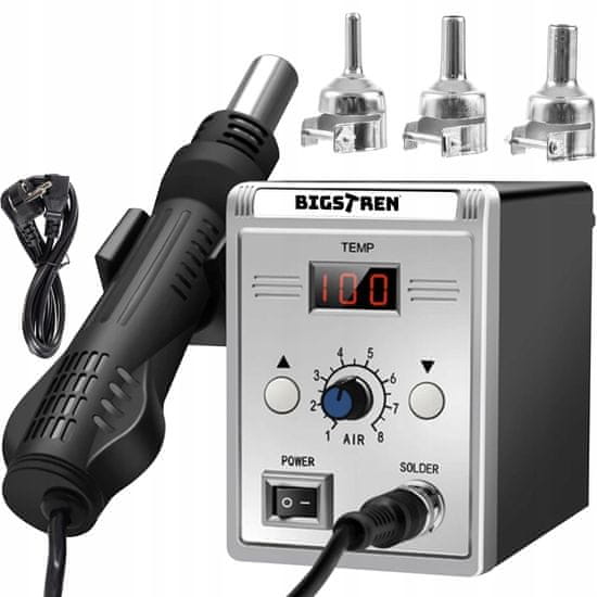 BIGSTREN 700W spajkalna postaja na vroči zrak LCD do 500°C + šobe