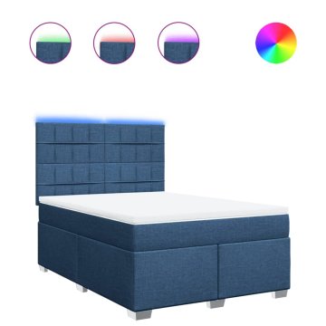 Vidaxl Box spring postelja z vzmetnico modra 160x200 cm blago