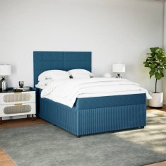 Vidaxl Box spring postelja z vzmetnico modra 140x200 cm žamet