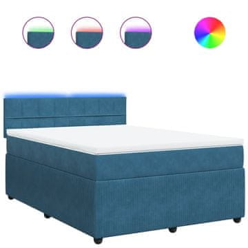 Vidaxl Box spring postelja z vzmetnico modra 160x200 cm žamet