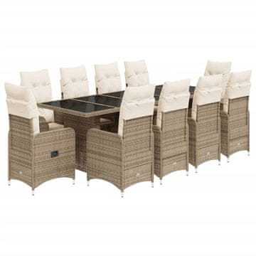 Vidaxl Vrtna bistro garnitura 11-delna z blazinami bež poli ratan