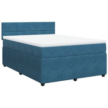 Vidaxl Box spring postelja z vzmetnico modra 160x200 cm žamet
