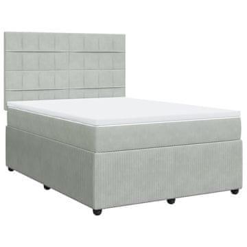 Vidaxl Box spring postelja z vzmetnico svetlo siva 160x200 cm žamet