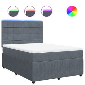 Vidaxl Box spring postelja z vzmetnico temno siva 140x200 cm žamet