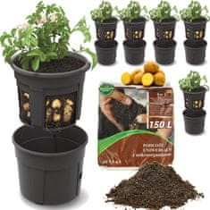 botle 6x lonec za krompir 40 cm za sadike zelenjave + zemlja, univerzalni substrat 150L