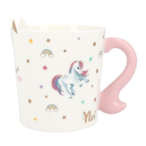Hrneček ve tvaru jednorožce Ylvi, S potiskem a nápisem: Be happy like a unicorn., 300 ml