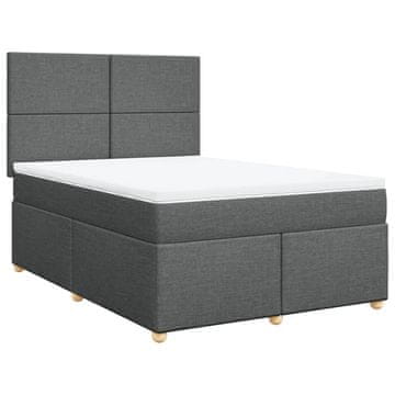 Vidaxl Box spring postelja z vzmetnico temno siva 140x200 cm blago