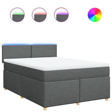 Vidaxl Box spring postelja z vzmetnico temno siva 140x200 cm blago