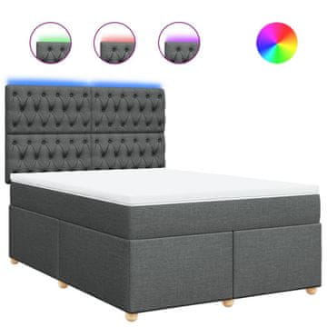 Vidaxl Box spring postelja z vzmetnico temno siva 140x200 cm blago