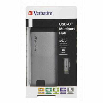 Verbatim USB-C Multiport Hub USB-C/2xUSB3.0/HDMI (4K)/RJ45/SD/mSD adapter