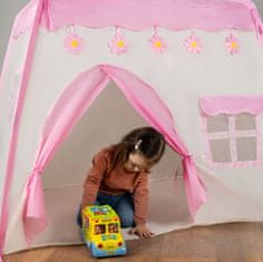 Kruzzel Otroški oxford šotor roza 130cm + LED girlanda